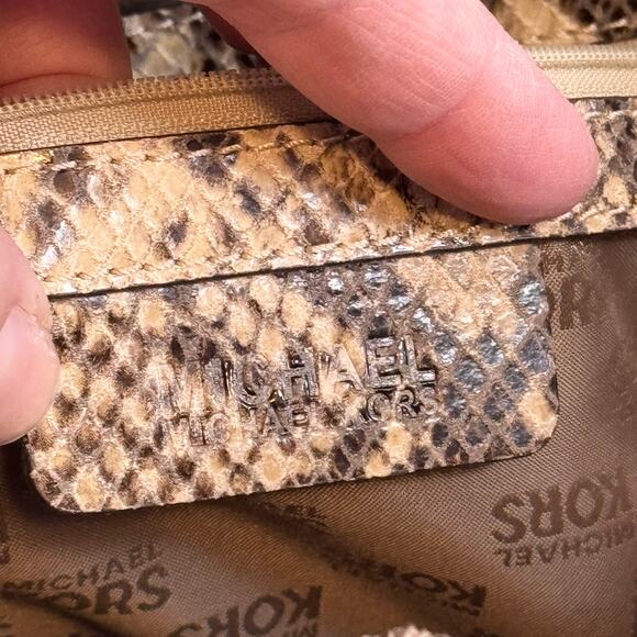 Michael Kors Satchel Shoulder Handbag Brown Tan Python Buckle Double Top Handles - Picture 12 of 12